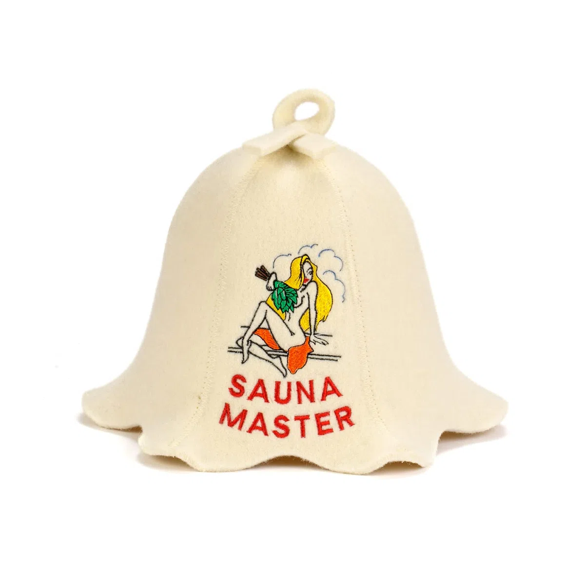 Tkaniny naturalne Sauna Hat 'Sauna Mistrz Lady' White - 100% Organic wełniane kapelusze dla rosyjskiej Bania - Protect Your Head z Heat - English Sauna eBook Przewodnik wliczony - z haftem