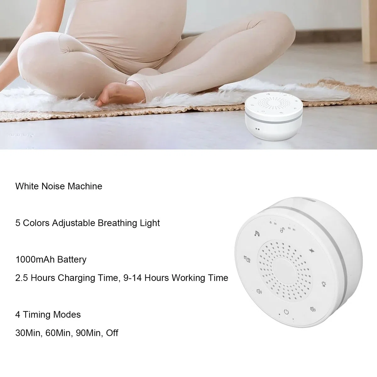 White Noise Maszyna oddychająca światło 30 Kootące dźwięki Timer Dorośli dzieci śpiące relaks