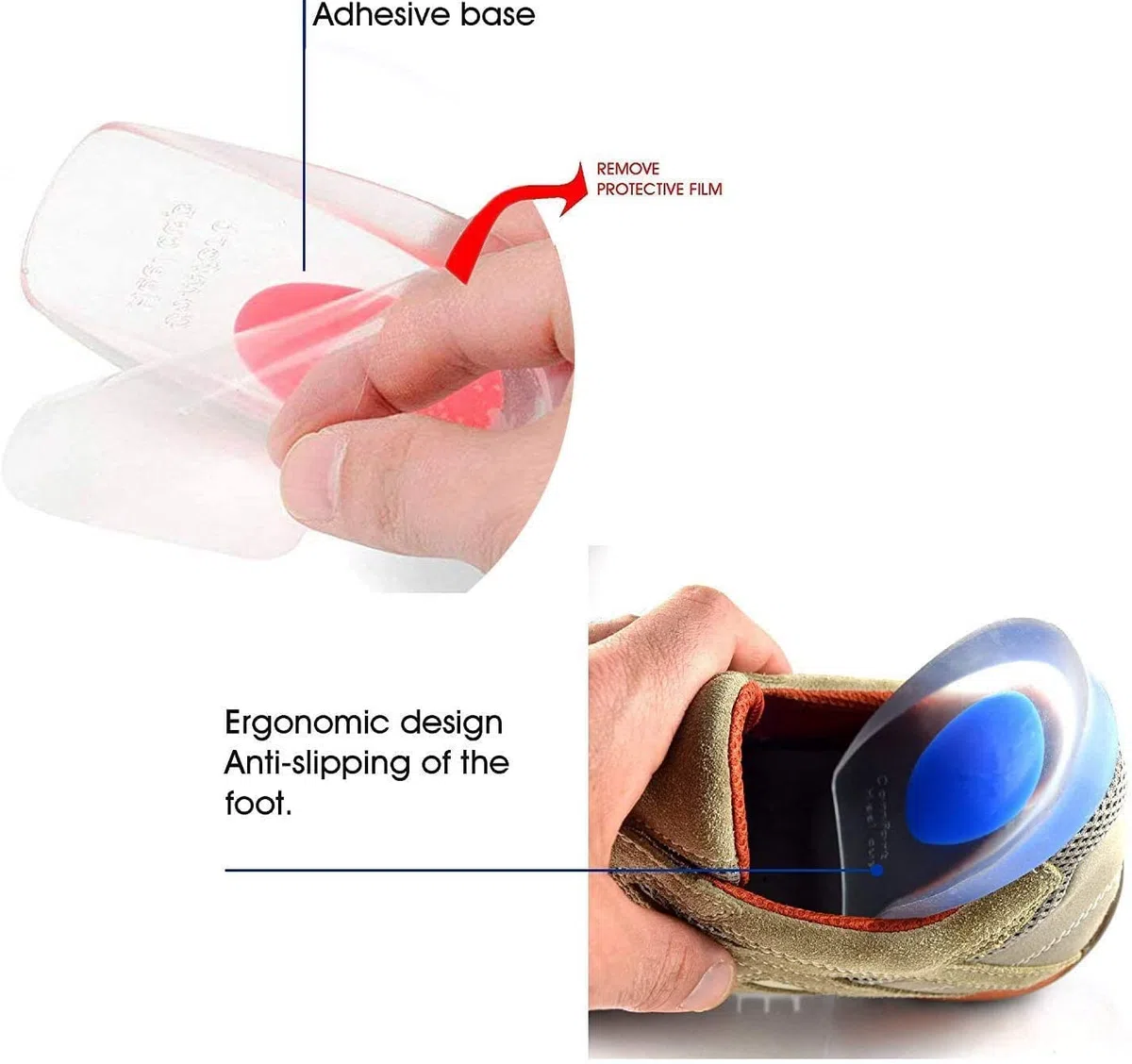 wkładki do masażu stóp, Żelowe podkładki silikonowe na pięty na ból pięty, ostrogę kostną i ból ścięgna Achillesa, żelowe podkładki i miseczki na pięty, podkładka i amortyzujące wsparcie(Blue(men's),M
