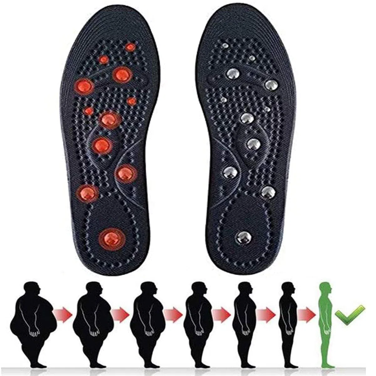 Wkładki, Wkładki magnetyczne do butów Refleksologia w celu łagodzenia bólu, wkładki masażu stóp, terapii punktów akupunktury(1 Pairs,S)