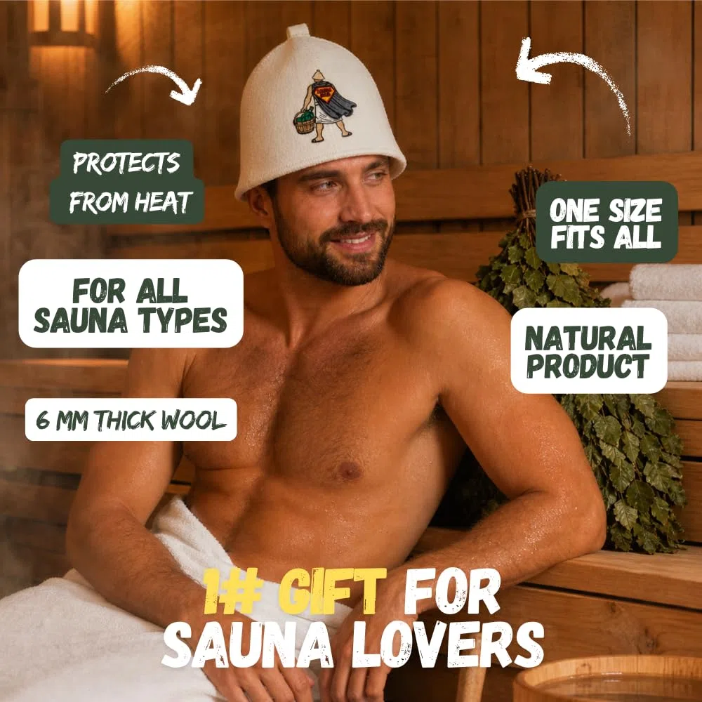 Kapelusz do sauny dla kobiet i mężczyzn z filcu - Sauna Dad - biały kapelusz do sauny dla mężczyzn i kobiet ze 100% naturalnego filcu wełnianego – ochrona przed wysoką temperaturą